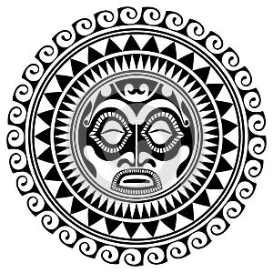 Polynesian tattoo design mask. Frightening masks in the Polynesian native ornament