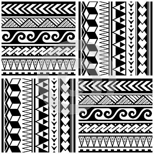 Polynesian tribal seamless vector pattern with geometric shapes - triangles, waves zig-zag, ethnic Hawaiian textile or fabric prin