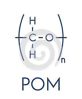 Polyoxymethylene POM, acetal, polyformaldehyde plastic polymer, chemical structure. Skeletal formula.