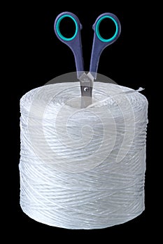 Polypropylene thread spool and scissors