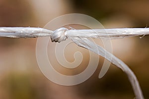 Polypropylene twine tied into a knot is macro