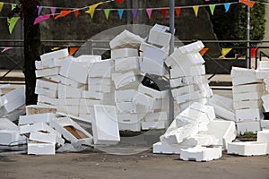 polystyrene boxes thrown t in a square