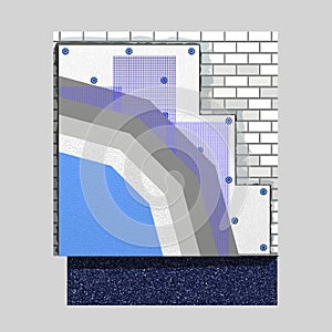 Polystyrene wall insulation 3d scheme