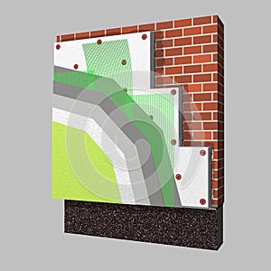 Polystyrene wall insulation 3d scheme
