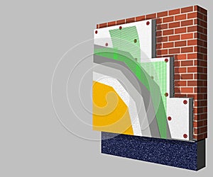 Polystyrene wall insulation 3d scheme
