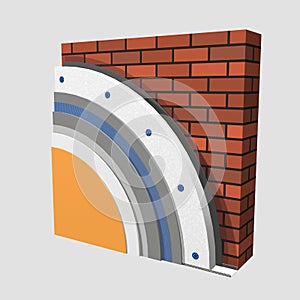 Polystyrene wall insulation 3d scheme