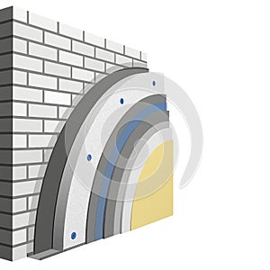 Polystyrene wall insulation 3d scheme