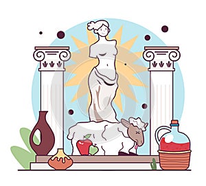 Polytheism. Ancient Greece goddess Aphrodite temple and altar.