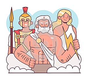 Polytheism. Ancient Greece gods and goddesses. Zeus, Ares and Hera.