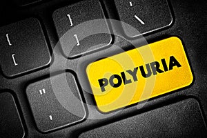 Polyuria is excessive or an abnormally large production or passage of urine, text button on keyboard, concept background photo