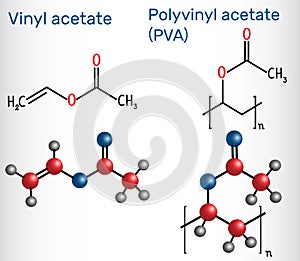 Polyvinyl acetate PVA polymer and vinyl acetate monomer molecu