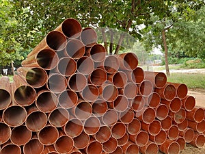 Polyvinyl chloride or pvc plastic pipes stack