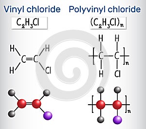 Polyvinyl chloride PVC and vinyl chloride monomer molecule. St photo
