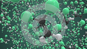 Polyvinylidene chloride molecule made with balls, isolated molecular model. Looping 3D animation or motion background