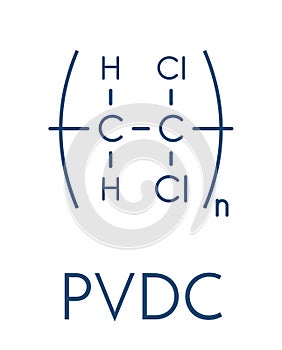 Polyvinylidene chloride PVDC polymer, chemical structure. Skeletal formula.