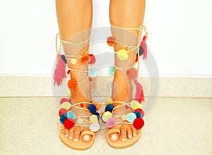 pom pom bohemian sandals