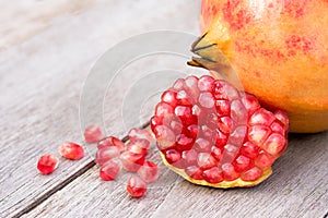 pomegarnate fruit on wood table