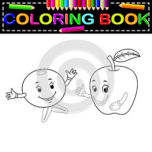 Pomegranate and apple with face coloring book
