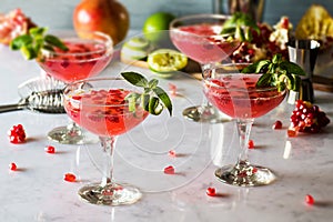 Pomegranate Basil Martini or Gin Smash Cocktail