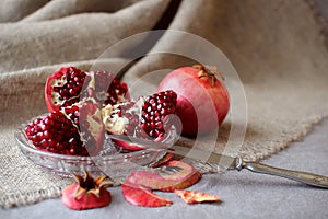 Pomegranate, cut into pieces.