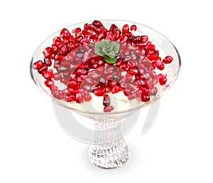 Pomegranate dessert with savoiardi and mint