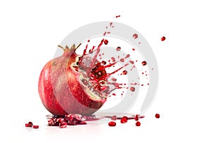 Pomegranate explosion juice seeds on a white background