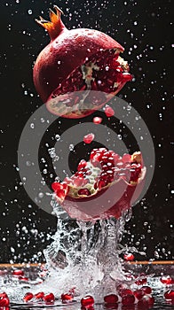 Pomegranate Falling Into Water, A Captivating Moment To Witness