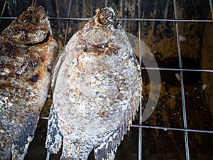 Pomegranate fish with salt and then burned. The taste of fish is sweet and fragrant