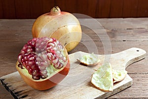 Pomegranate fruit cut dissect