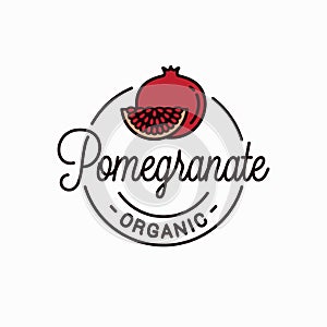 Pomegranate fruit logo. Round linear slice white