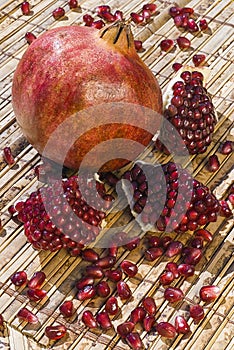 Pomegranate fruit Punica granatum with autumn colors