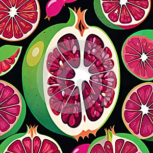 pomegranate fruit seed magenta green citrus