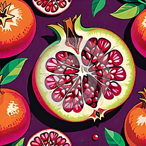 pomegranate fruit seed magenta orange half cut