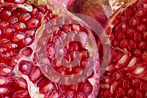 Pomegranate fruit seeds macro detail. Healthy food