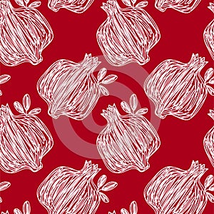 Pomegranate fruit sketch pattern. Color vector illustration. Pen or marker doodle drawing