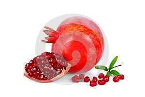 Pomegranate fruits with leaf isolated on white background