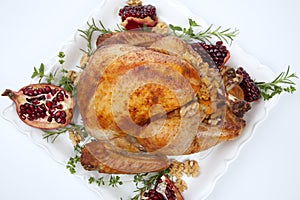 Pomegranate Glazed Roasted Turkey on White