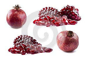 Pomegranate isolated on white background. Sweet and juicy garnet with copy space for text. Garnets isolated on white.