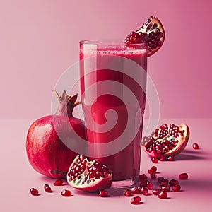 Pomegranate juice with pomagranate and pomace photo