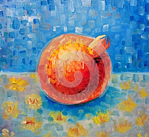 Pomegranate Painting of pomegranate, impressionist original painting fruit