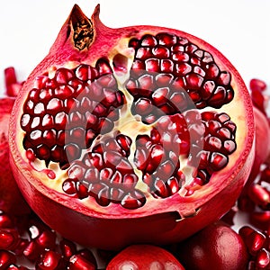 pomegranate round with a tough leathery skin in shades of redor photo