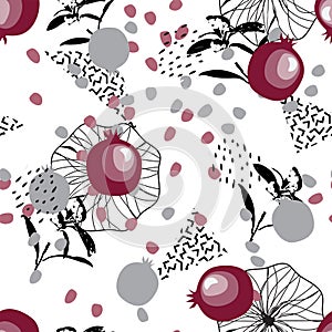 POMEGRANATE SEAMLESS VECTOR PATTERN. ABSTRACT HAND DRAW TEXTURE.