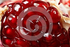 Pomegranate seeds in pomegranate, macro.