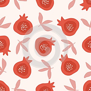 Pomegranate silhouettes flat vector seamless pattern. Food abstract drawing