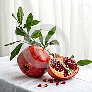 Pomegranate on table isolated on transparent background