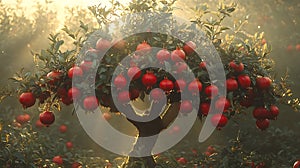 Pomegranate tree in sunlight