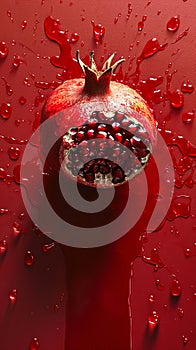 Pomegranate With Water Drops - Succulent Fruit Refreshed by Glistening Condensation