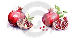 Pomegranate, watercolor painting style illustration.