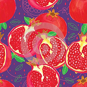 Pomegranate watercolor seamless pattern