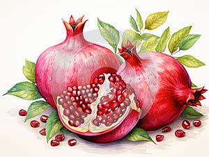 Pomegranate watercolor style isolated on white background photo